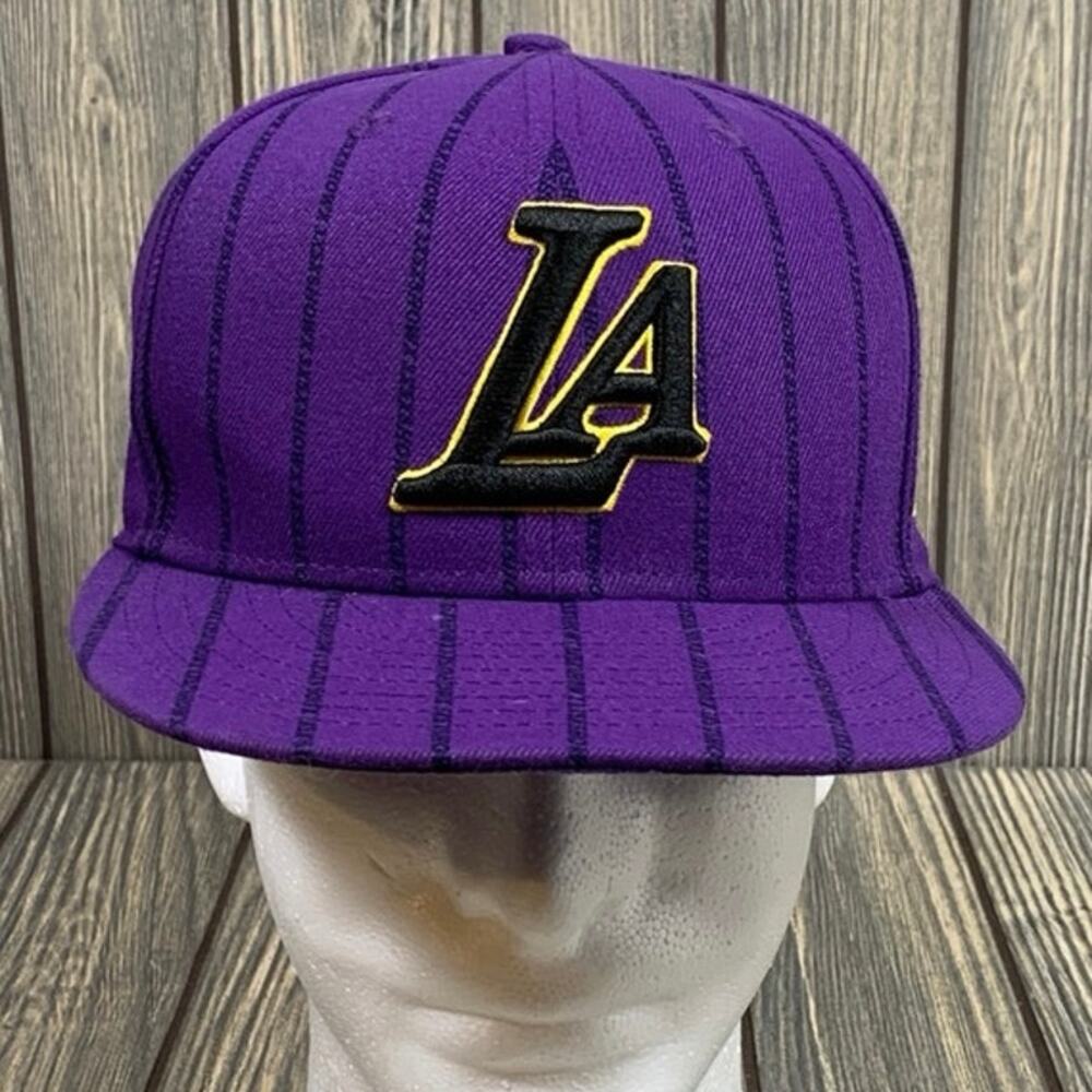 Los Angeles LA Lakers New Era Hat Cap‎ Purple Stripe Embroidered Flat Snapback